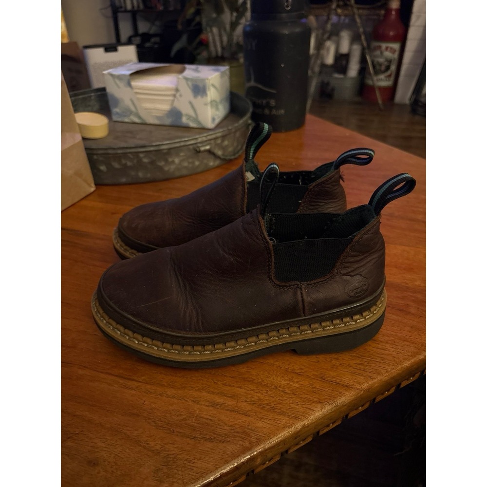 Georgia Boot Romeo Brown Leather Slip On Work Boots Boys Size 3M GR74